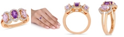 Macy's Amethyst (1-5/8 ct.t.w.) and Diamond (1/5 ct.t.w.) 3-Stone Halo Ring in 18k Rose Gold over Sterling Silver